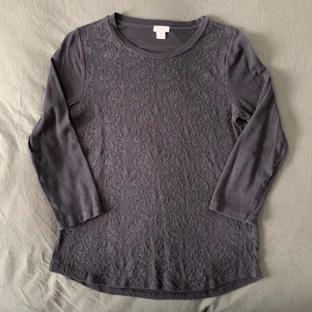 J Crew Black Printed LS Tee